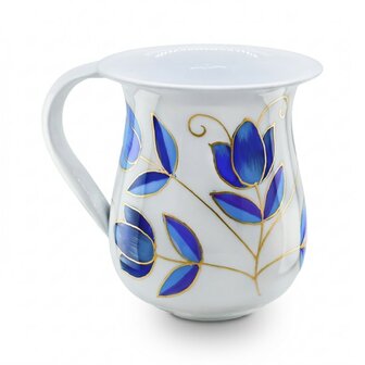 Handenwasbeker tulpen wit/blauw