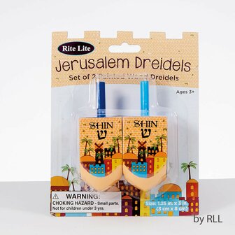 Houten dreidels jerusalem 2x